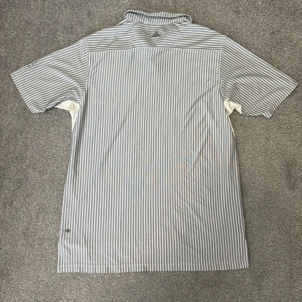 adidas polo shirt mens large‎ blue gray stripe athletic climatecool golf outdoor